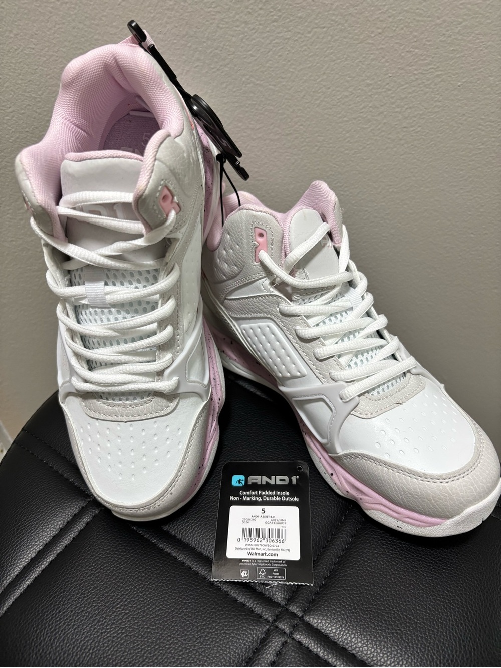 AND1 Girls Shoes Kids Size 5 White Pink Basketball Sneakers Mid Top New Tags